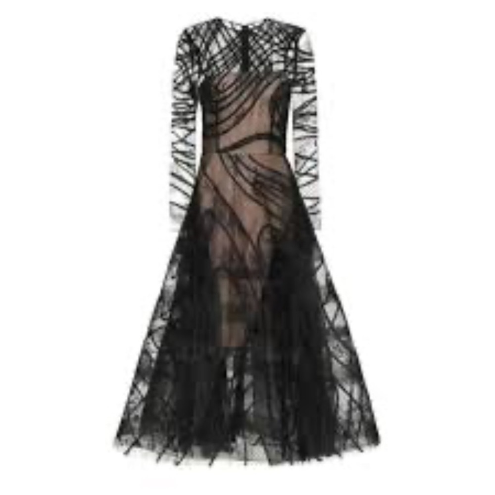 Oscar de la Renta Black and Tan Sleeveless Cocktail Gown